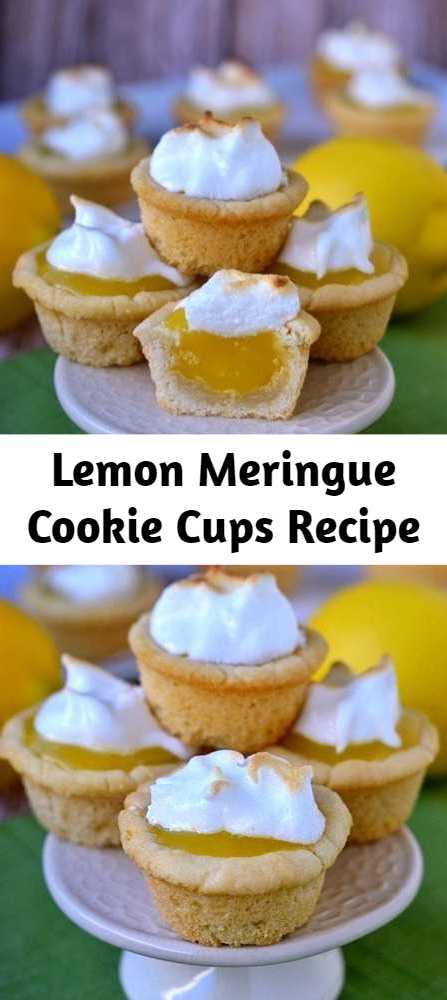 Lemon Meringue Cookie Cups Recipe - Lemon Meringue Cookie Cups are the perfect dessert for my lemon lovers out there! Sugar cookie cups pair perfectly with the refreshingly tart lemon curd filling in these sweet little Lemon Meringue Cookie Cups!The lemon curd filling is made in the microwave and is going to be your new favorite thing - promise. I love these delightful little cups for parties and entertaining. They are so pretty and an absolute crowd pleaser.