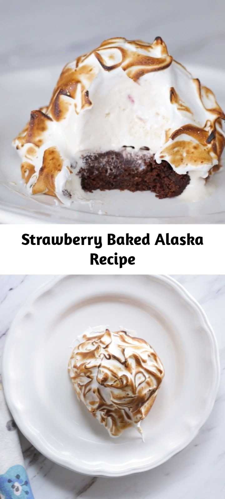 Strawberry Baked Alaska Recipe - Made with fresh fruit, this creamy dessert is berry delicious. A brownie base and a toasted cream top makes it easy to impress with this dish.