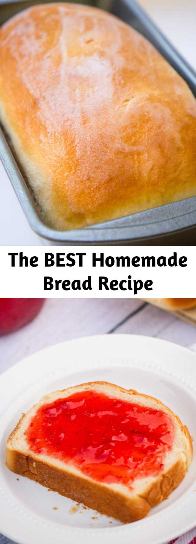 The BEST Homemade Bread Recipe - Delicious homemade bread - The BEST bread recipe that's super soft and has the perfect touch of sweetness. Top it with fresh homemade jam for the ultimate treat. There's nothing better than a slice of homemade bread! #bread #homemade #recipes #best #loaf