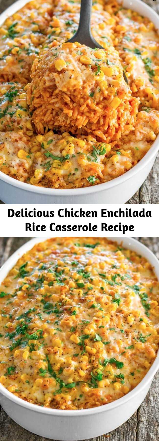 Delicious Chicken Enchilada Rice Casserole Recipe - All the makings of a chicken enchilada but with rice. It's simply delicious!