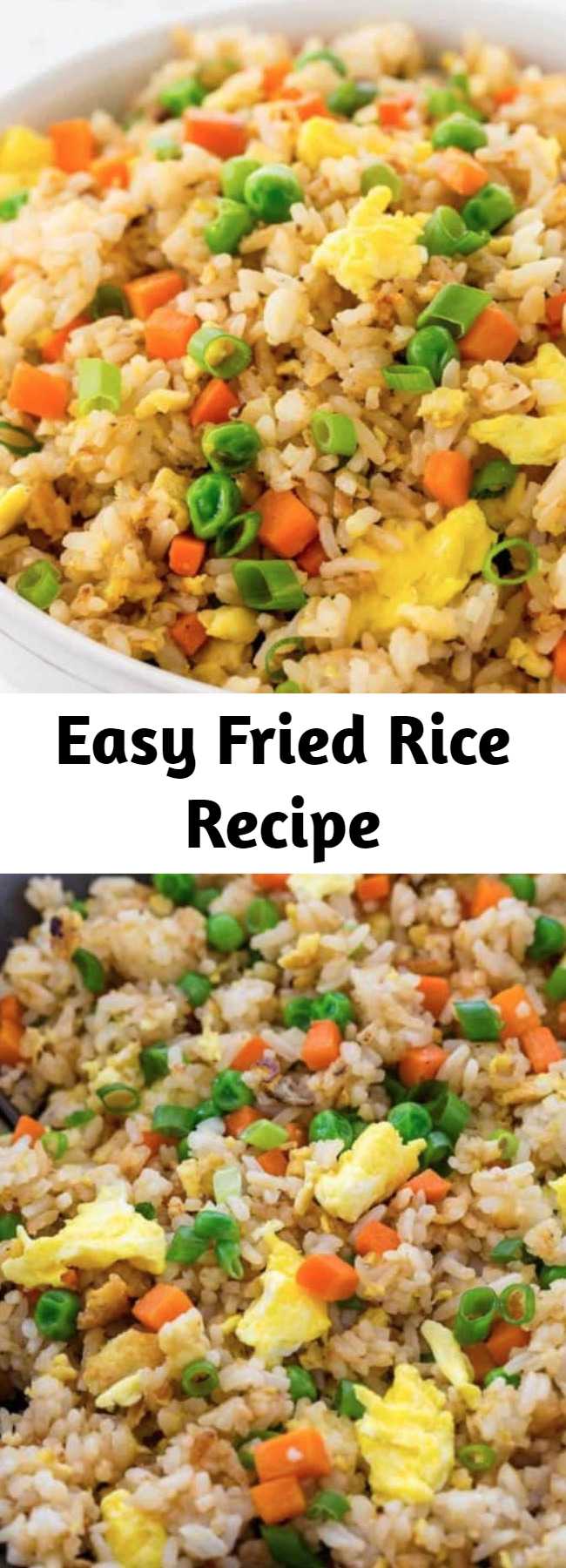 Easy Fried Rice Recipe - Chinese fried rice recipe made with fragrant jasmine rice, carrots, peas, and scrambled eggs. Put down the takeout menu and make your own! #friedrice #chinesefood