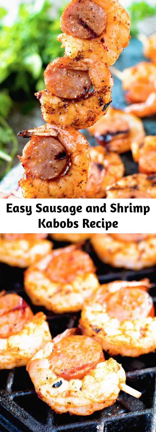 Easy Sausage and Shrimp Kabobs Recipe - These Sausage and Shrimp Kabobs are packed with flavor and super easy! They are the perfect way to make dinner on the grill when you are busy yet these skewers are fancy enough to serve at your next BBQ! #shrimp #skewers