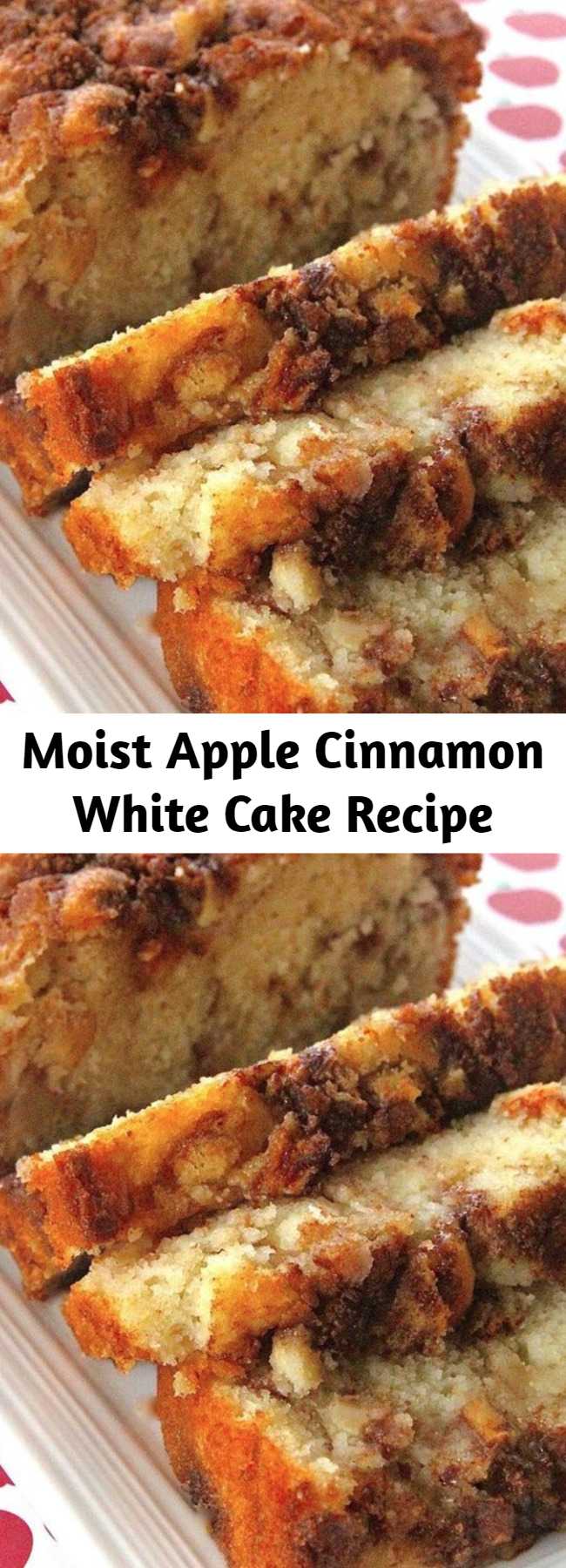 Moist Apple Cinnamon White Cake Recipe - A buttery white cake that comes together in minutes but tastes like you spent all day making it. Adding apples and cinnamon with brown sugar in layers makes this cake into an autumn delight. A scoop of ice cream is especially good with this cake.