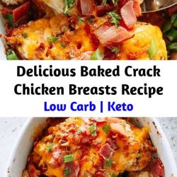 Baked Crack Chicken Breasts, also referred to as Ranch Chicken with Bacon, is a delicious and creamy dish loaded with cheese and bacon. Hard to believe that Crack Chicken is also Low Carb and Keto-Friendly! #crackchicken #ketorecipes #lowcarb #chickendinner