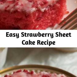 This pink cake with mashed sweetened strawberries and strawberry jello just tastes like summertime.