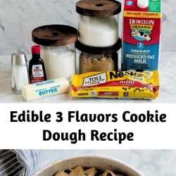 The ultimate cookie dough recipes! Chocolate chip, chocolate, and funfetti. The easiest tastiest treat that you'll want to make again and again! They're even graet for parties, just serve in mini cups. #cookiedough #chocolatechip #chocolate #funfetti