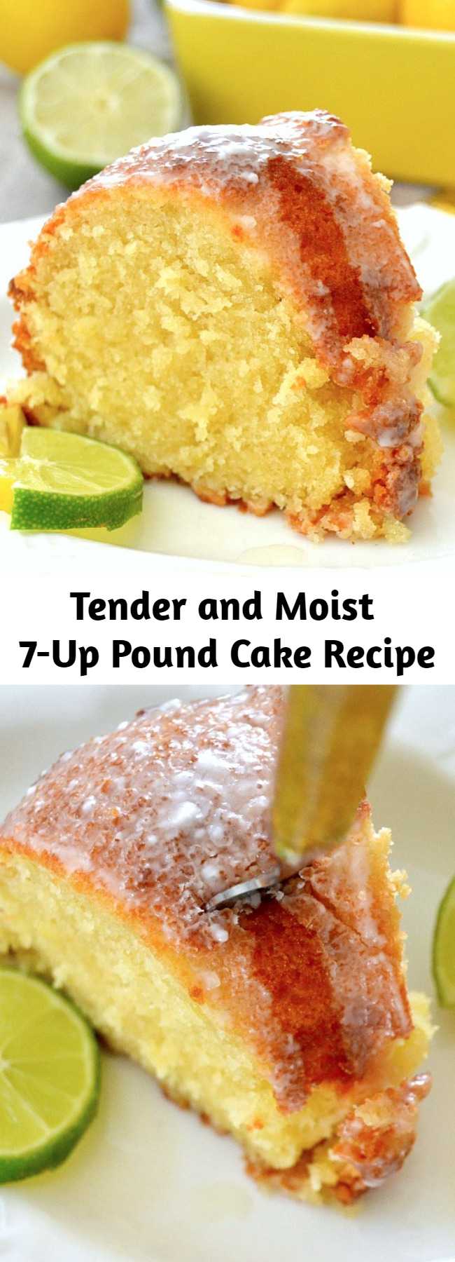 Tender and Moist 7-Up Pound Cake Recipe - This cake is AMAZING... The flavor is so out of control awesome and the cake itself is dense, tender and moist. It’s buttery, sweet, and citrusy thanks to the zip from lemons and limes.