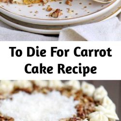 This To Die For Carrot Cake receives rave reviews for it's unbelievable moistness and flavor! Truly the BEST CARROT CAKE you'll ever try! So easy to make and as an added bonus, there's no oil or butter! I know this cake will quickly become a family favorite! #carrotcake #carrotcakerecipe #carrot #cake #recipe #best #carrotcake #pineapple #applesauce #dessert #cakes #Easter #cake #recipe #baking #sweets #carrots #pecans #creamcheese #frosting #nooil #nobutter