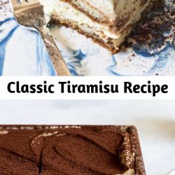 How to make Classic Tiramisu. Made with whipped egg yolks, sugar, rum, mascarpone, and whipped cream, layered with coffee-dipped ladyfingers. Great make-ahead dessert for Christmas, Thanksgiving, and holiday parties. #tiramisu #dessert #holiday #christmas