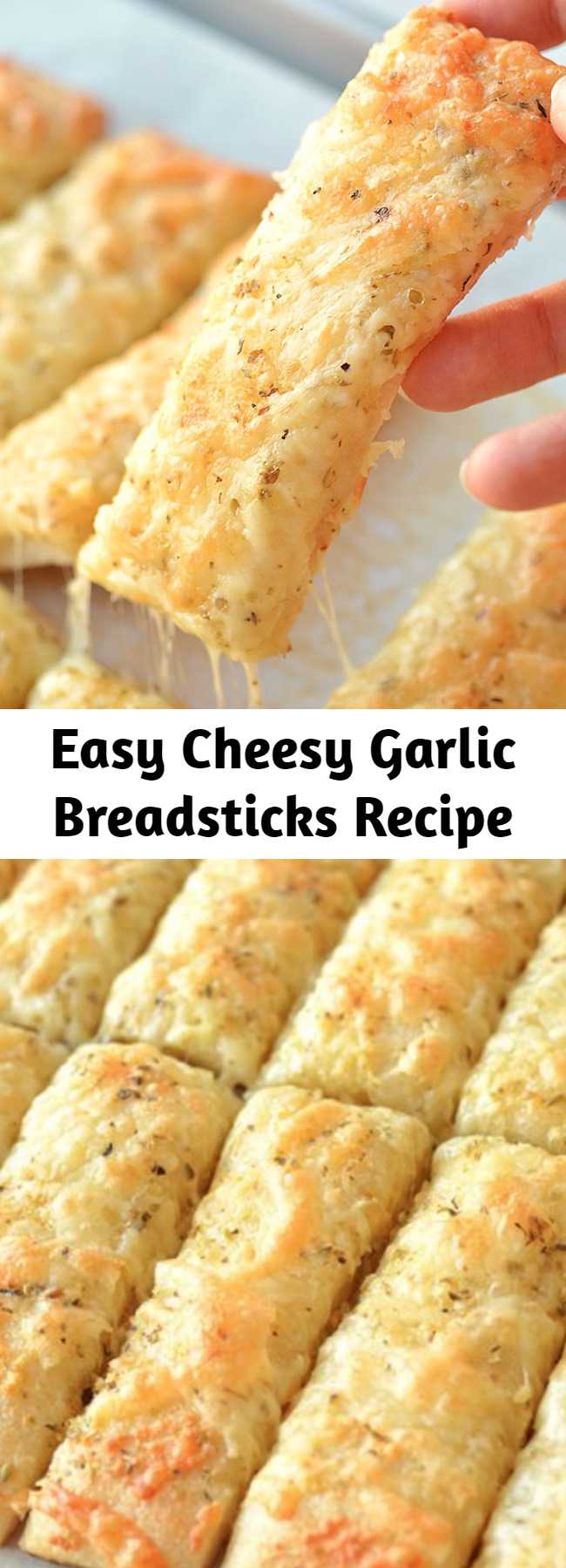 Easy Cheesy Garlic Breadsticks Recipe - These cheesy garlic breadsticks are so easy to make and they taste SO GOOD! This is such an easy, awesome and super delicious side dish recipe that uses Pillsbury refrigerated pizza crust. They take less than 20 minutes from start to finish and go really well with your favorite soups and salads.