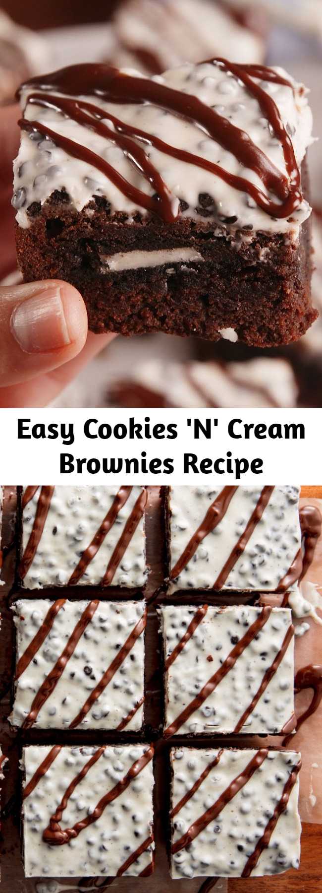Easy Cookies 'N' Cream Brownies Recipe - Cookies 'N' Cream Brownie bars transform a boxed brownie mix into pure heaven in this recipe. These brownies give us major feels.