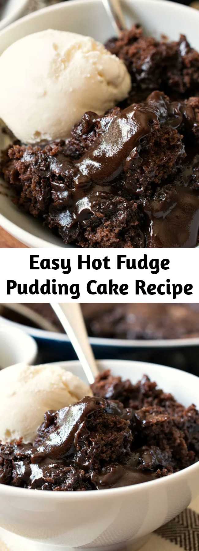 Easy Hot Fudge Pudding Cake Recipe - Hot Fudge Pudding Cake is a delicious, easy vintage recipe that everyone absolutely loves! A fudge sauce forms under a rich chocolate cake as it bakes in the oven. #puddingcake #chocolatedessert