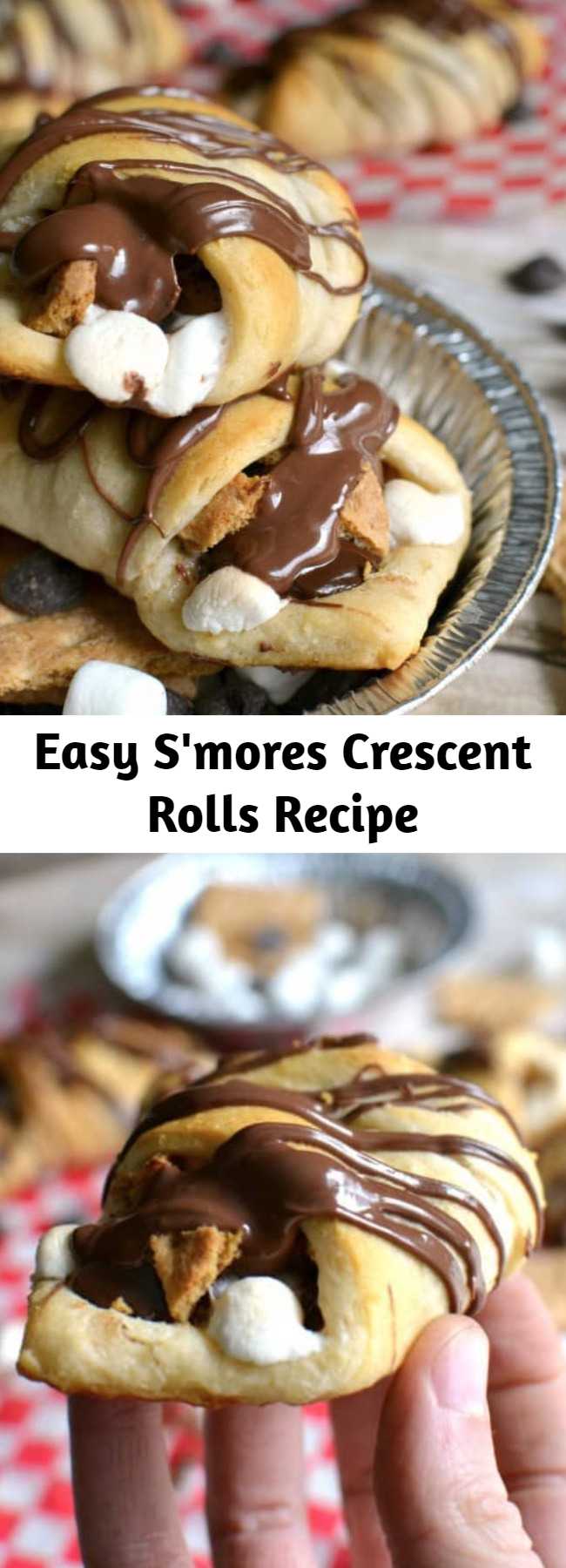 Easy S'mores Crescent Rolls Recipe - S'mores Crescent Rolls stuffed with chocolate chips, marshmallows, graham crackers and Nutella and topped with Nutella drizzle. Our favorite new way to enjoy s'mores!