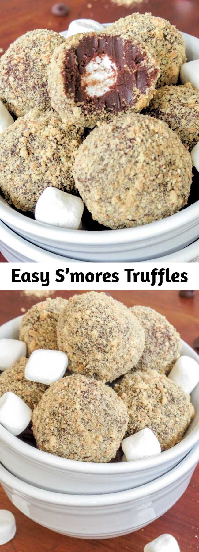 Easy S’mores Truffles Recipe - The chocolate is so creamy, exactly what you would expect from a truffle and the marshmallows stay so soft inside, they’re just perfect. I rolled them in a generous costing of graham cracker crumbs just for good measure. These are bite-sized heaven.
