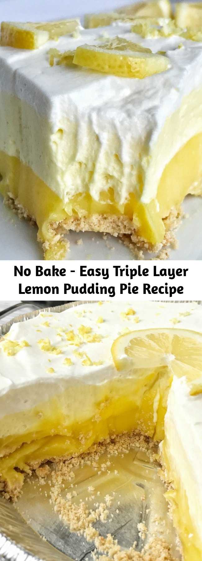 This easy & simple no bake triple layer lemon pudding pie is the perfect summertime dessert! You only need 5 ingredients for a sweet and creamy lemon pudding pie that is no bake and so simple to make. #weightwatchers #nobake #lemoncake #desserts #slimmingworld #weight_watchers