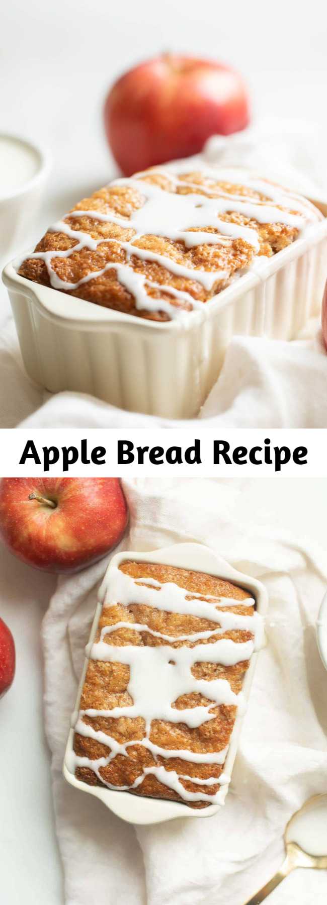 Apple Bread Recipe - This apple cinnamon bread recipe yields 6 mini loaves, making it great for both indulging and gifting! It’s a foolproof no yeast quickbread that takes just 10 minutes from mixer to oven requires only staple ingredients. How is that for easy fall flavor? #applebread #sweetbread #apple #bread #applecinnamonbread #cinnamon #fall #fallrecipe