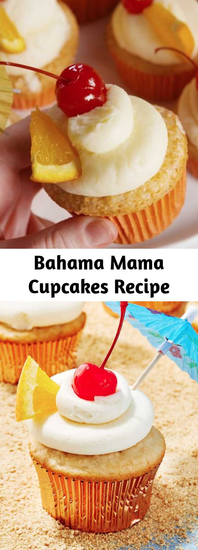 Bahama Mama Cupcakes Recipe - Bahama Mama cupcakes turn your favorite summertime drink into the perfect dessert. One bite and you'll feel like you've had the beach vacation of your dreams. #food #easyrecipe #baking #cupcakes #dessert