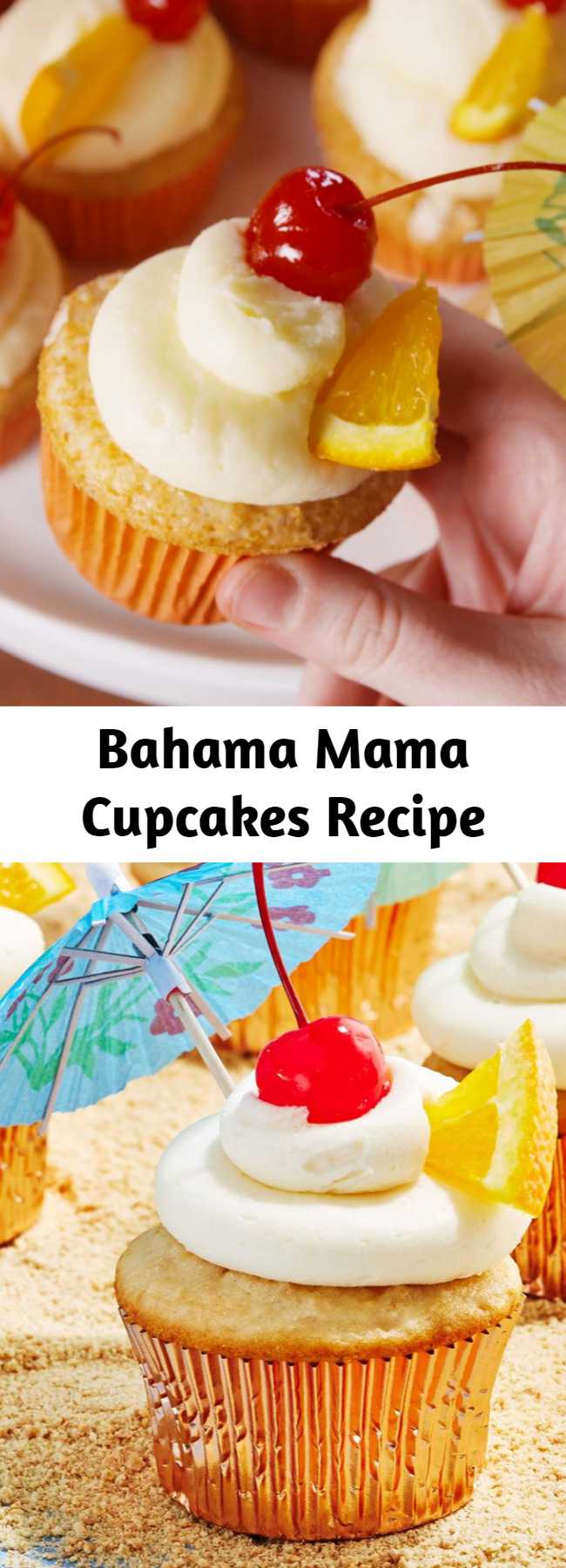 Bahama Mama Cupcakes Recipe - Bahama Mama cupcakes turn your favorite summertime drink into the perfect dessert. One bite and you'll feel like you've had the beach vacation of your dreams. #food #easyrecipe #baking #cupcakes #dessert