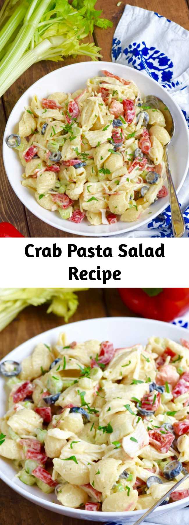 Crab Pasta Salad Recipe - This Crab Pasta Salad is a family recipe, one of my favorites!  Packed with veggies and delicious flavor, it's a staple at summer BBQs!
