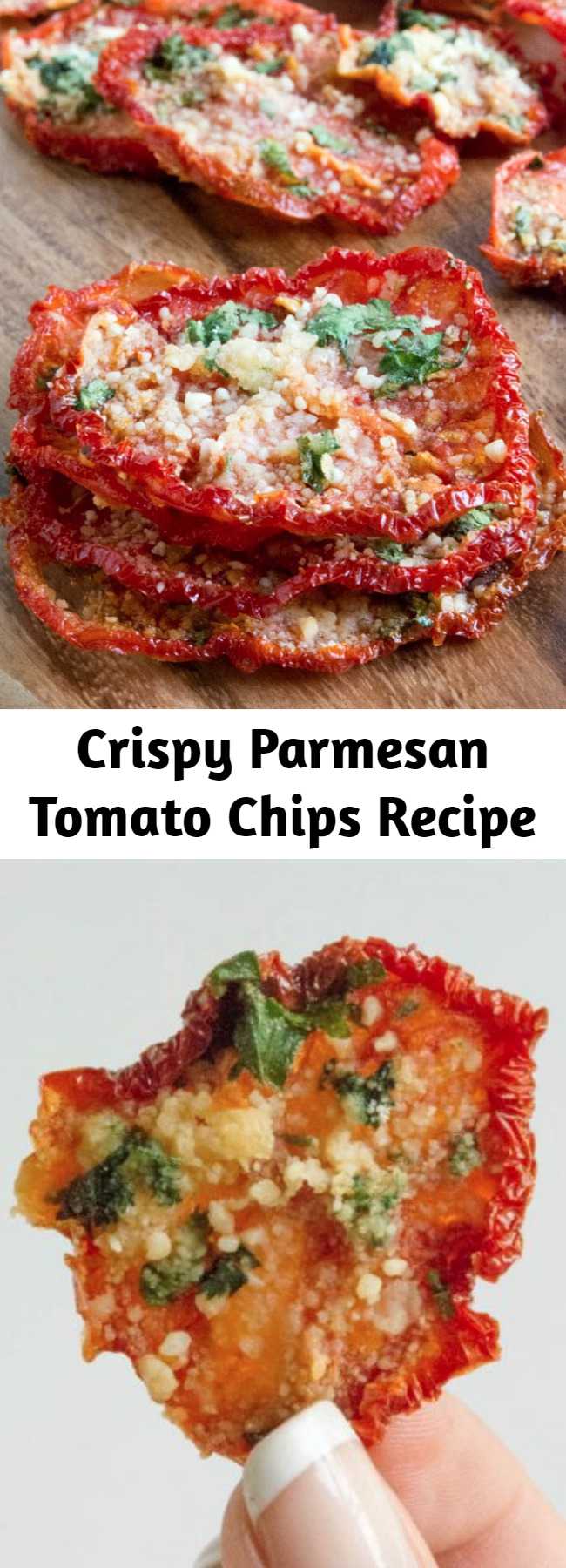 Crispy Parmesan Tomato Chips Recipe - Crispy Parmesan Tomato Chips, low carb, gluten free and amazing!