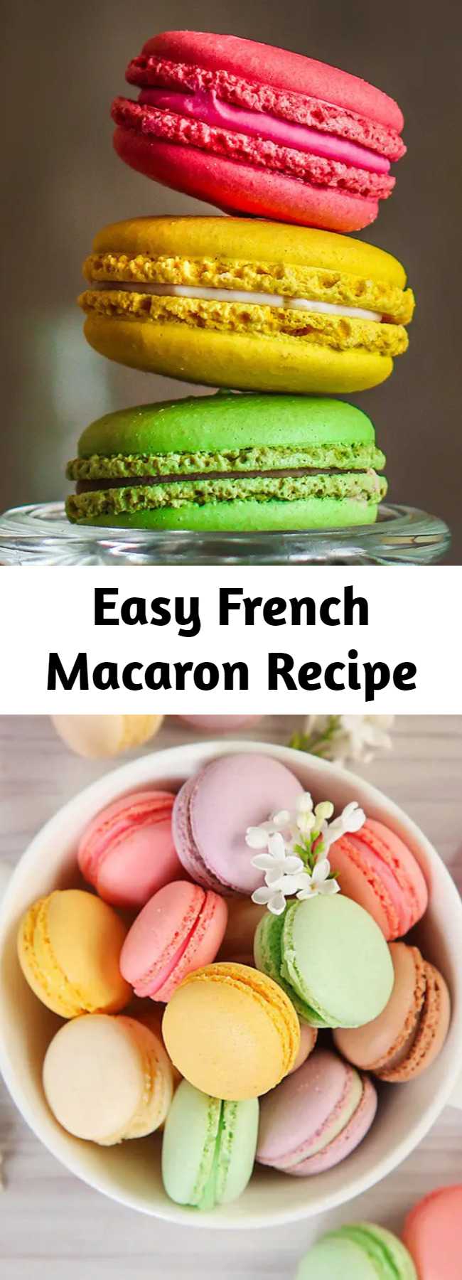 Easy French Macaron Recipe - This is an easy how to make crispy, crunchy, chewy french macarons (pronounced mac-ah-rohn). I make a big batch of these and then freeze them so I have some on hand for these trendy cream tarts!