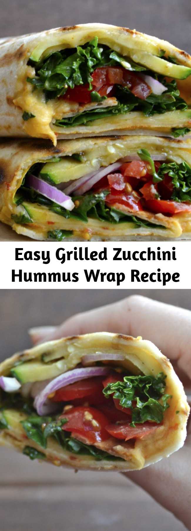 Easy Grilled Zucchini Hummus Wrap Recipe - Fresh veggies are grilled to perfection and packed in this Grilled Zucchini Hummus Wrap! This is the perfect easy, healthy wrap recipe!