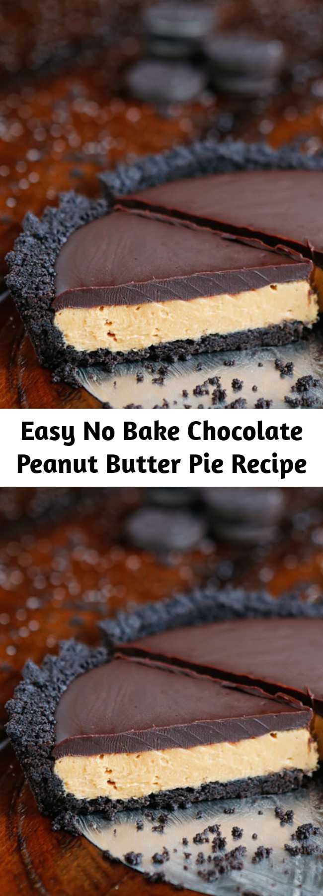 Easy No Bake Chocolate Peanut Butter Pie Recipe - This Peanut Butter Pie recipe is OUT of this world!! This is hands down one of the easiest, most impressive desserts I’ve ever made. There’s only six simple ingredients — it’s the best no bake peanut butter pie ever!