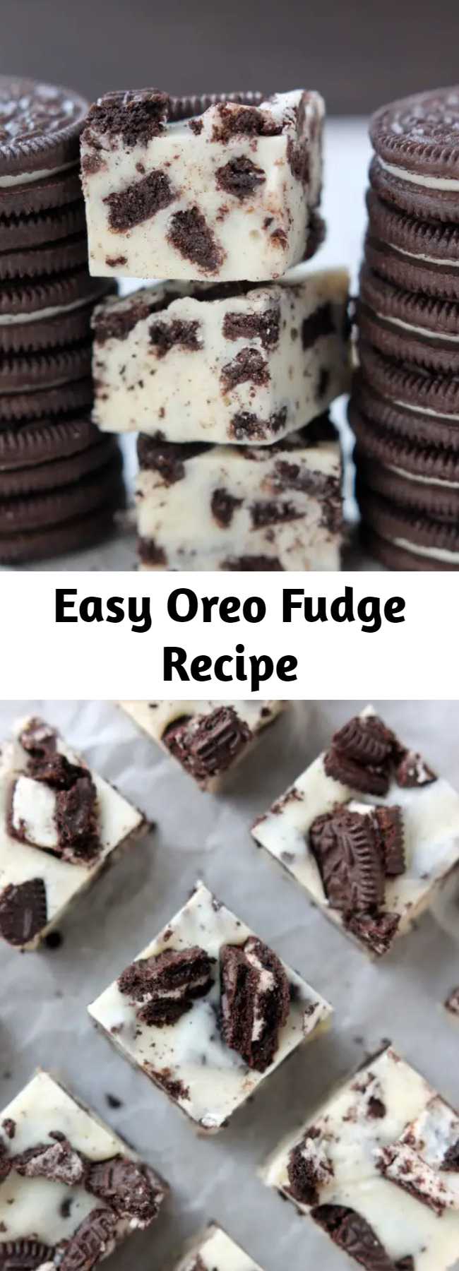 Easy Oreo Fudge Recipe - This Oreo Fudge whips up fast, with only 3 ingredients! Perfect for Christmas neighbor plates!