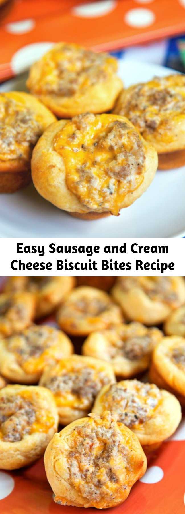 Sausage and Cream Cheese Biscuit Bites – so GOOD! I’m totally addicted to these things! Sausage, cream cheese, Worcestershire, cheddar cheese baked in biscuits. Can make the sausage mixture ahead of time and refrigerate until ready to bake. Great for tailgating, breakfast and parties! Everyone loves this recipe!
