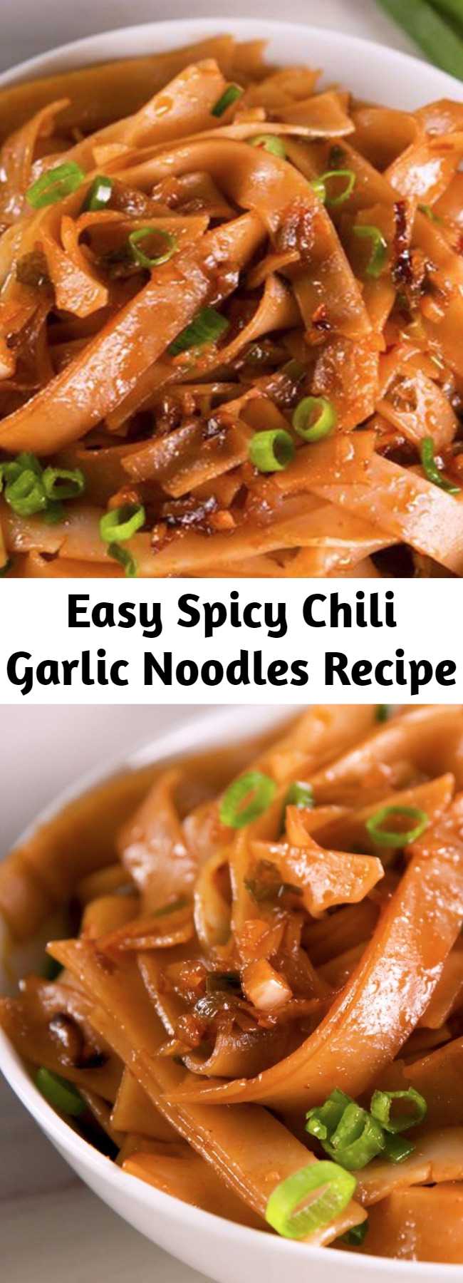 Easy Spicy Chili Garlic Noodles Recipe - The sauce for these noodles come together in less time than it takes your pasta water to boil. This dish is easy, fast, and spicy. Adjust the chili garlic sauce as you like, but we love the sweet heat of this dish as is. Prepare yourselves. #easyrecipe #food #noodles #asian #pasta