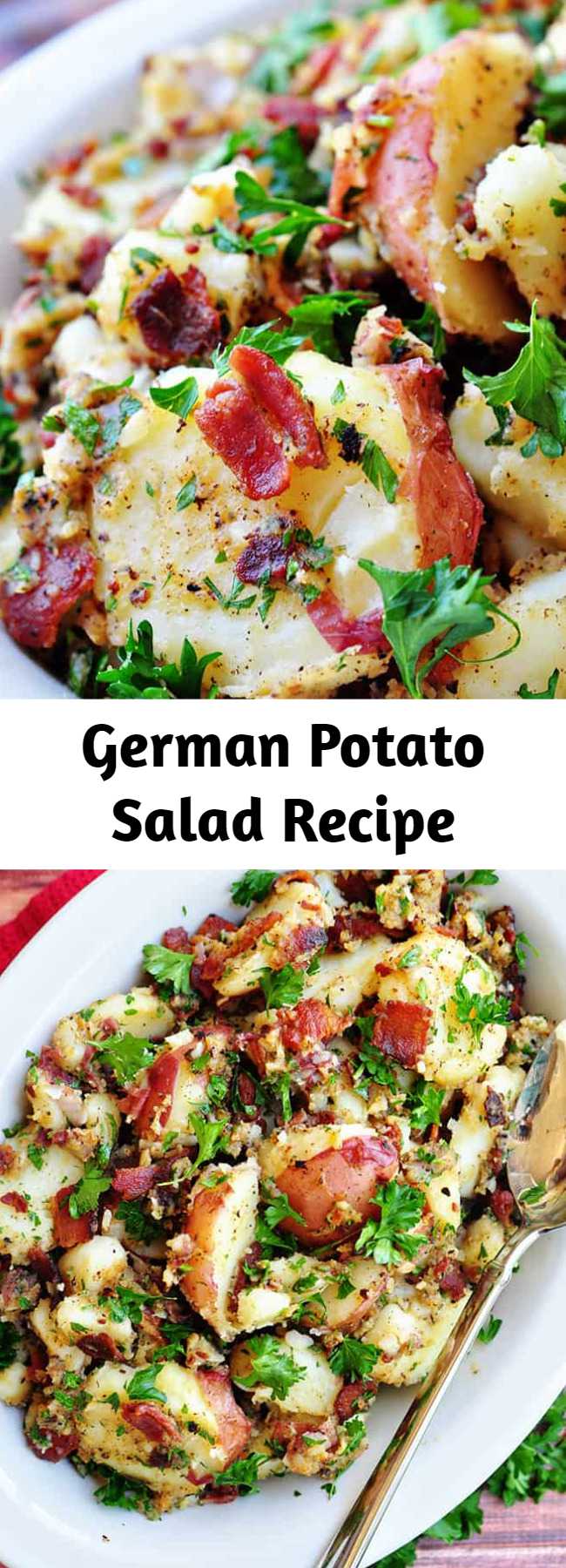 German Potato Salad Recipe - THE BEST German Potato Salad is a warm potato salad recipe featuring tender red potatoes and bacon in a tangy dressing for the ultimate summer side dish!