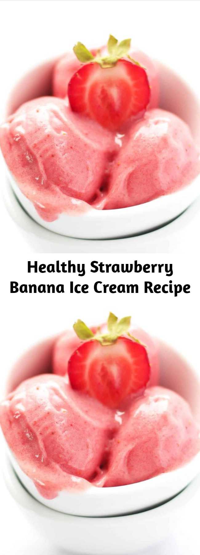 Healthy Strawberry Banana Ice Cream Recipe - If you are looking for a healthy frozen treat, you HAVE to learn how to make this simple 2 ingredient Strawberry Banana Ice Cream at home. It is clean eating, dairy free, vegan, paleo and requires no added sugar. Kids love this homemade strawberry ice cream and it is a great recipe to get them involved in the process. #icecream #summer #dessert #healthy #vegan