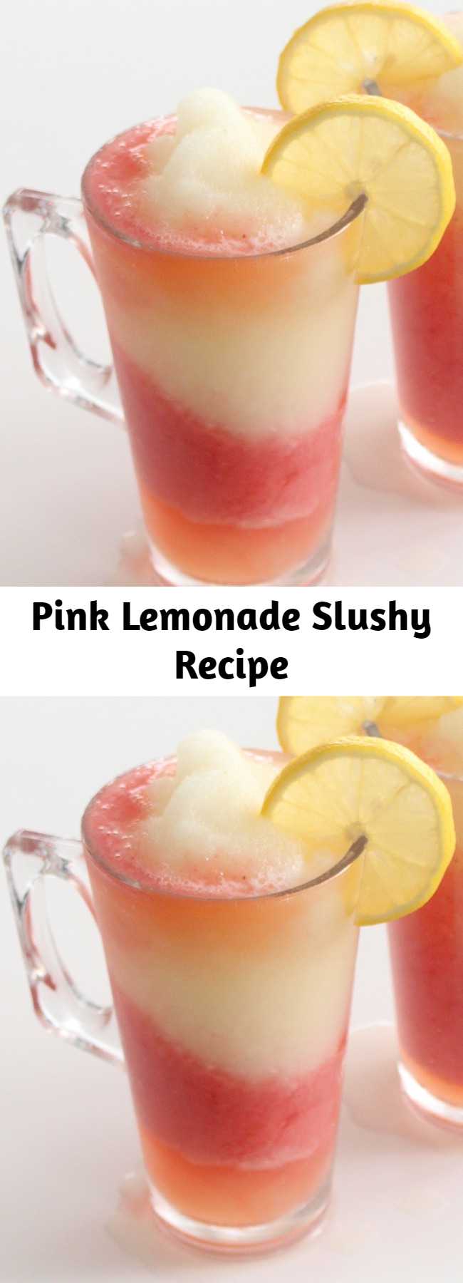 Pink Lemonade Slushy Recipe - A sweet frozen strawberry lemonade slushie to keep you cooled off on those hot days, or enjoy any time of the year.