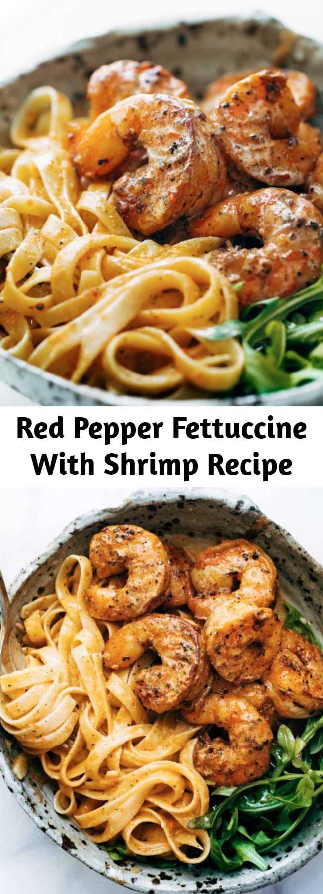 Red Pepper Fettuccine With Shrimp Recipe - Red Pepper Fettuccine with Shrimp! It’s got quick, pan-fried shrimp, creamy noodles, and red pepper / garlic / butter / lemon-ish sauce vibes. Perfect quick and easy dinner!