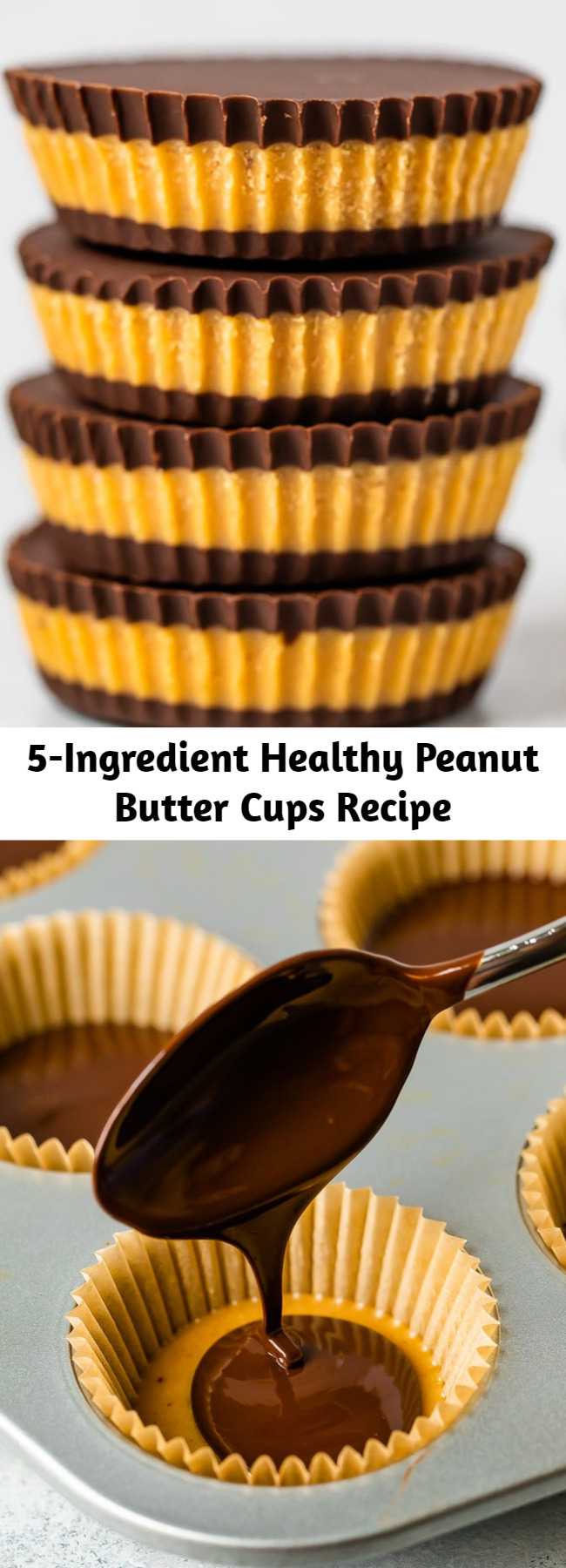 5-Ingredient Healthy Peanut Butter Cups Recipe - Make your own peanut butter cups using just 5 simple ingredients — dark chocolate chips, peanut butter, coconut oil, honey and sea salt.