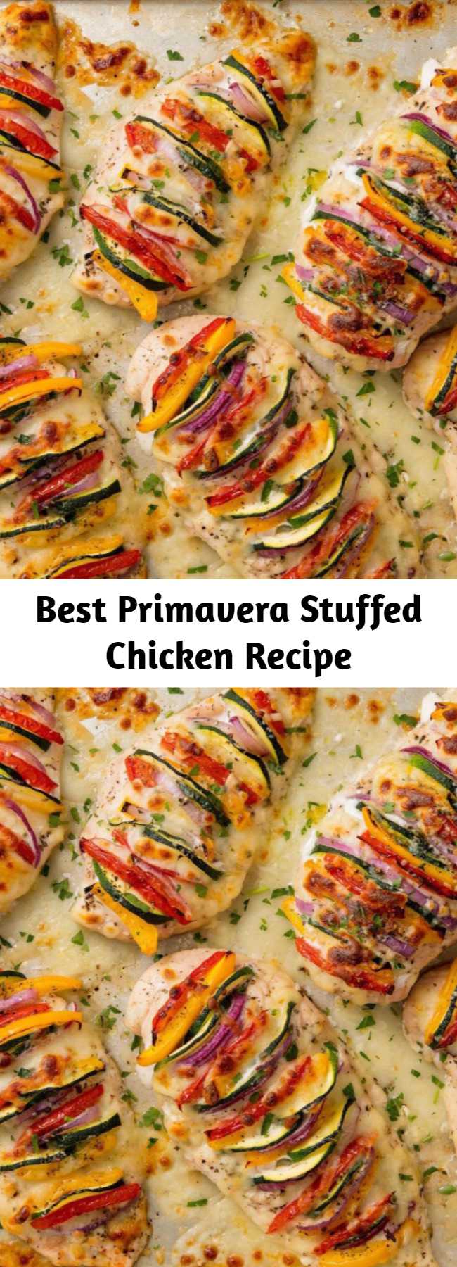 Best Primavera Stuffed Chicken Recipe - This is the opposite of boring, flavorless chicken breast. It's literally packed with colorful flavor. Bonus: It's insanely good for you! It's sooo pretty.