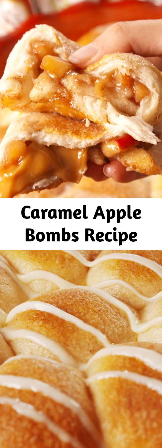 Caramel Apple Bombs Recipe - The best way to get your caramel apple fix. #easy #recipe #caramel #apple #fall #homemade #dessert #stuffed #fallrecipe #food #easyrecipe #apples