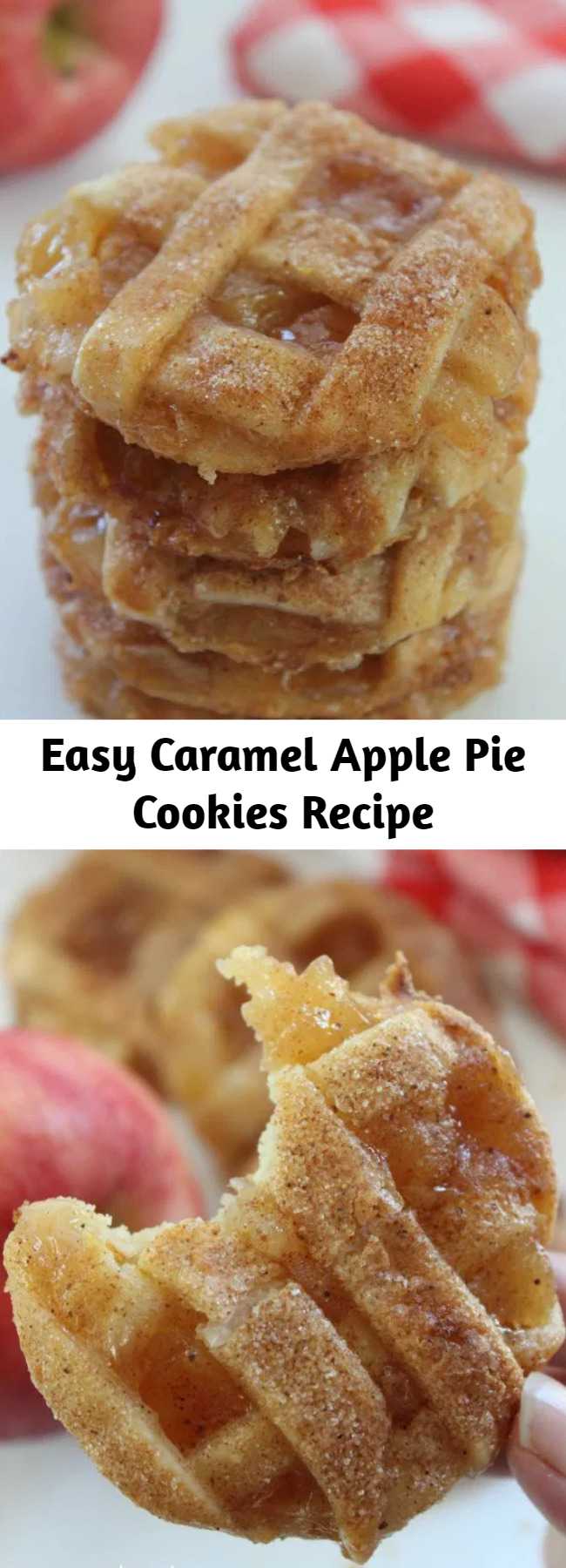 Easy Caramel Apple Pie Cookies Recipe - Fall will be here before we know it and these Caramel Apple Pie Cookies will make for a comforting dessert. They resemble a mini apple pie and are super delish. Fun and easy too since they use simple store bought ingredients. Whip them up in just a few minutes time.