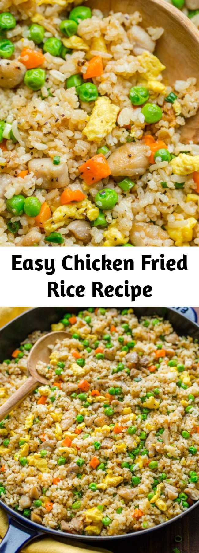 Easy Chicken Fried Rice Recipe - Chicken Fried Rice is one of our go-to EASY 30-minute meals. Fried Rice is perfect for meal prep and a genius way to use leftovers. It's actually even better with leftover rice. #chickenfriedrice #friedrice #chickenrecipes #30minutemeals #rice #friedricerecipe