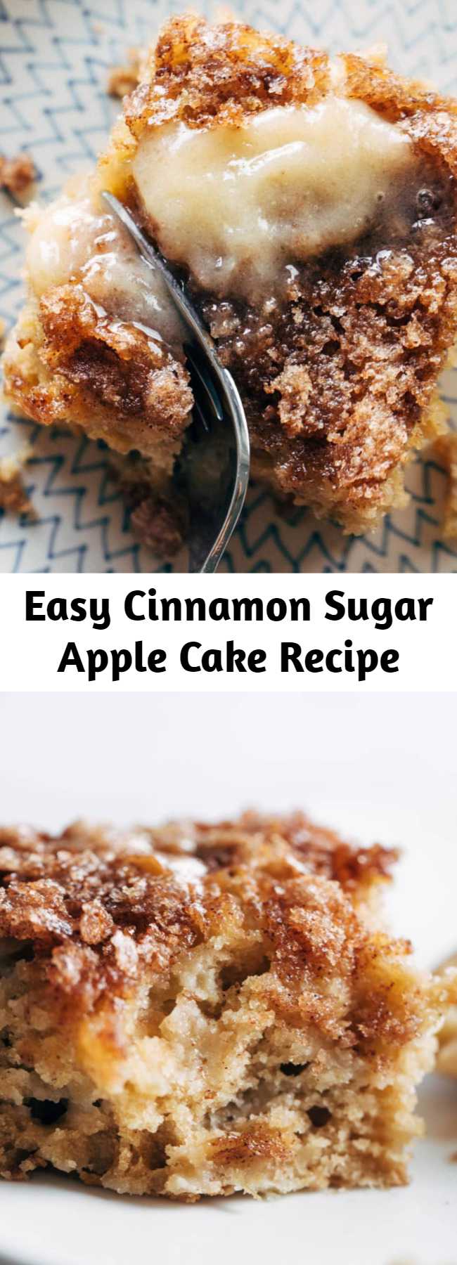 Easy Cinnamon Sugar Apple Cake Recipe - This simple cinnamon sugar apple cake is light and fluffy, loaded with fresh apples, and topped with a crunchy cinnamon sugar layer! It’s low maintenance, highly snackable, and 100% as warming, fragrant, and cozy a basic apple cake should be.  #cake #apple #dessert #baking #recipe