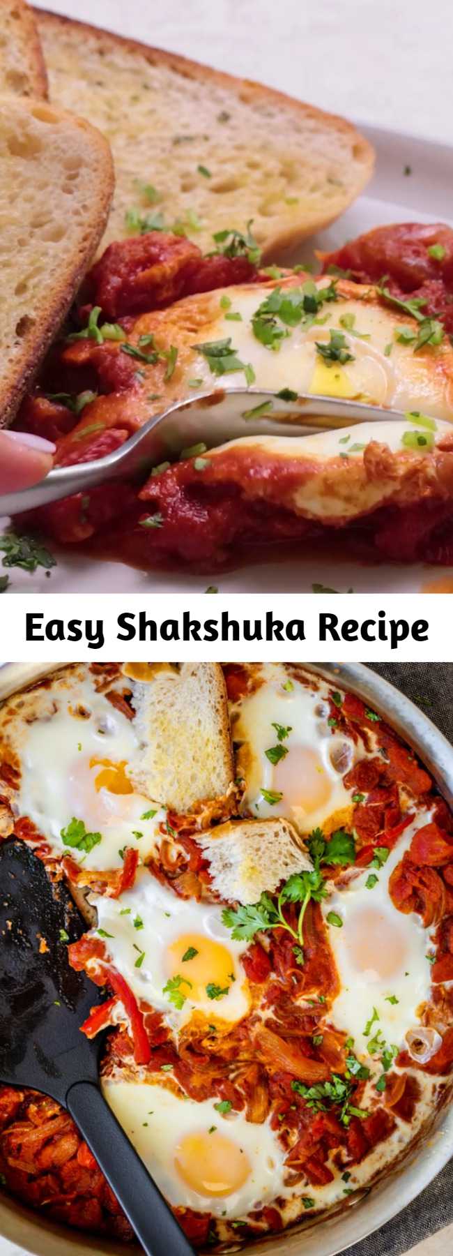 Easy Shakshuka Recipe - This Shakshuka Recipe is a popular Middle Eastern breakfast that is basically poached eggs in a spicy tomato sauce - it's vegetarian, easy and healthy! #breakfast