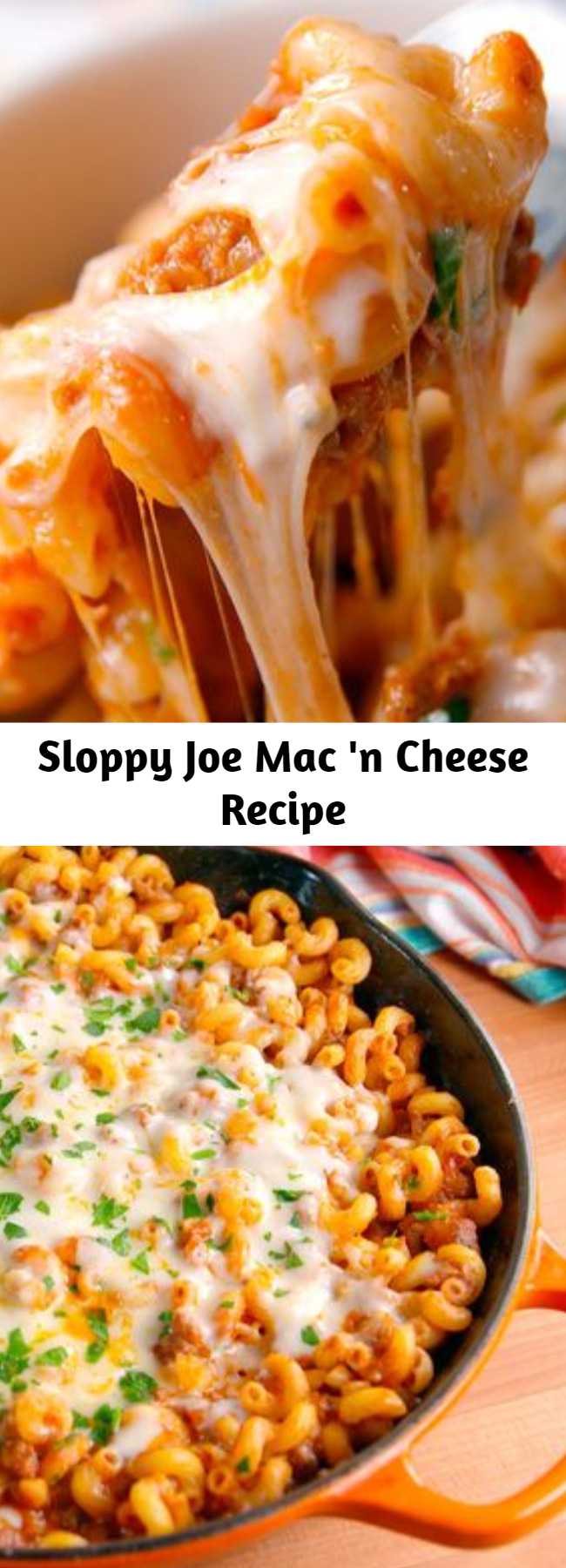 Sloppy Joe Mac 'n Cheese Recipe - Bolognese is too high-brow for a busy weeknight, you need sloppy joe mac n cheese. #pasta #easyrecipes #macandcheese #dinnerideas #recipe #easy #sloppyjoe #casserole