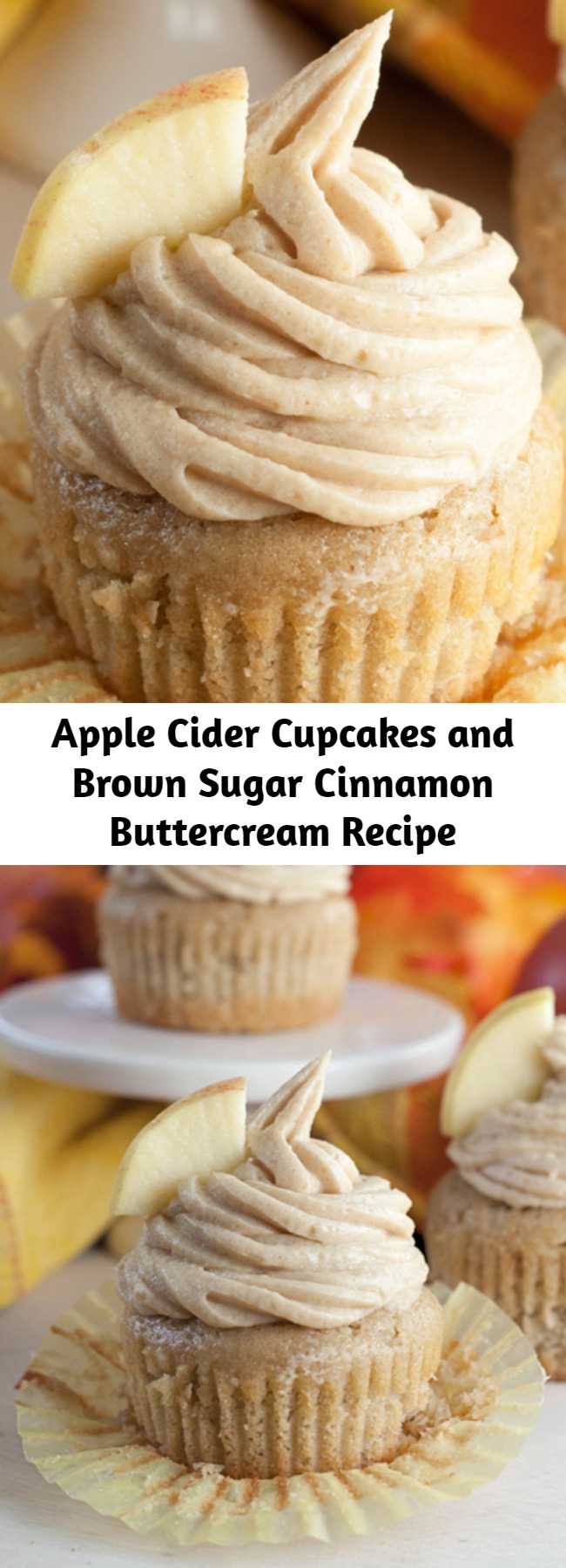 Apple Cider Cupcakes and Brown Sugar Cinnamon Buttercream Recipe - Moist and flavorful recipe for Apple Cider Cupcakes made from scratch with Brown Sugar Cinnamon Buttercream Frosting makes for a mouthwatering fall dessert!
