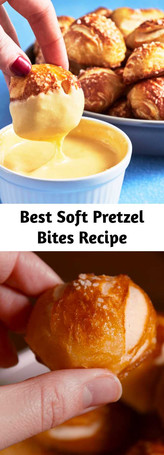 Best Soft Pretzel Bites Recipe - Using canned biscuits to make pretzel bites is the best hack ever. The pretzels won't look gorgeous as they come out of the boiling water, but don't worry—they will brown and crisp up and be oh-so-gorgeous when they come out of the oven! #easy #recipe #pretzels #bites #soft #softpretzel #auntieannes #bread