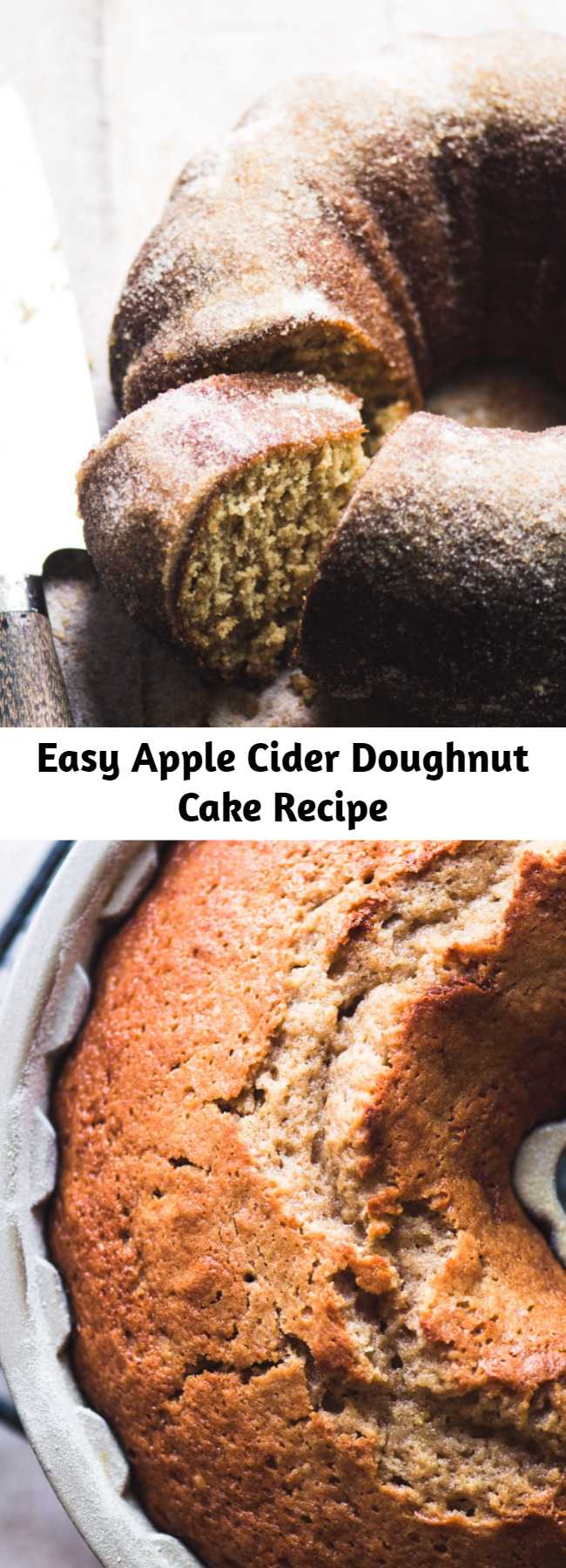 Easy Apple Cider Doughnut Cake Recipe - A warm cinnamon apple cider cake that tastes just like Fall’s iconic apple cider doughnuts. It’s basically everything you love about the season, baked up in a bundt pan. #easy #recipe #cake #ciderdoughnuts #poundcake #bundtcake #applecake #best #dessert #fallrecipe #fall #apples #bundt #coffeecake #brunch