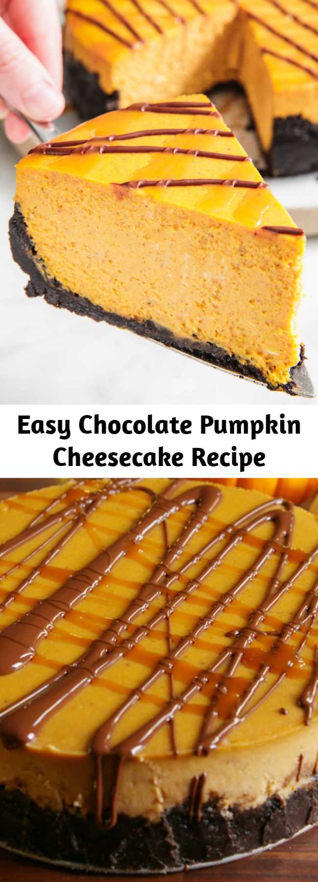 Easy Chocolate Pumpkin Cheesecake Recipe - Looking for an easy pumpkin dessert to make this Thanksgiving? This creamy pumpkin cheesecake with an Oreo crust is sure to impress. And we've got tons of cheesecake baking tips—like how to prevent your cheesecake from cracking—to set you up for success.