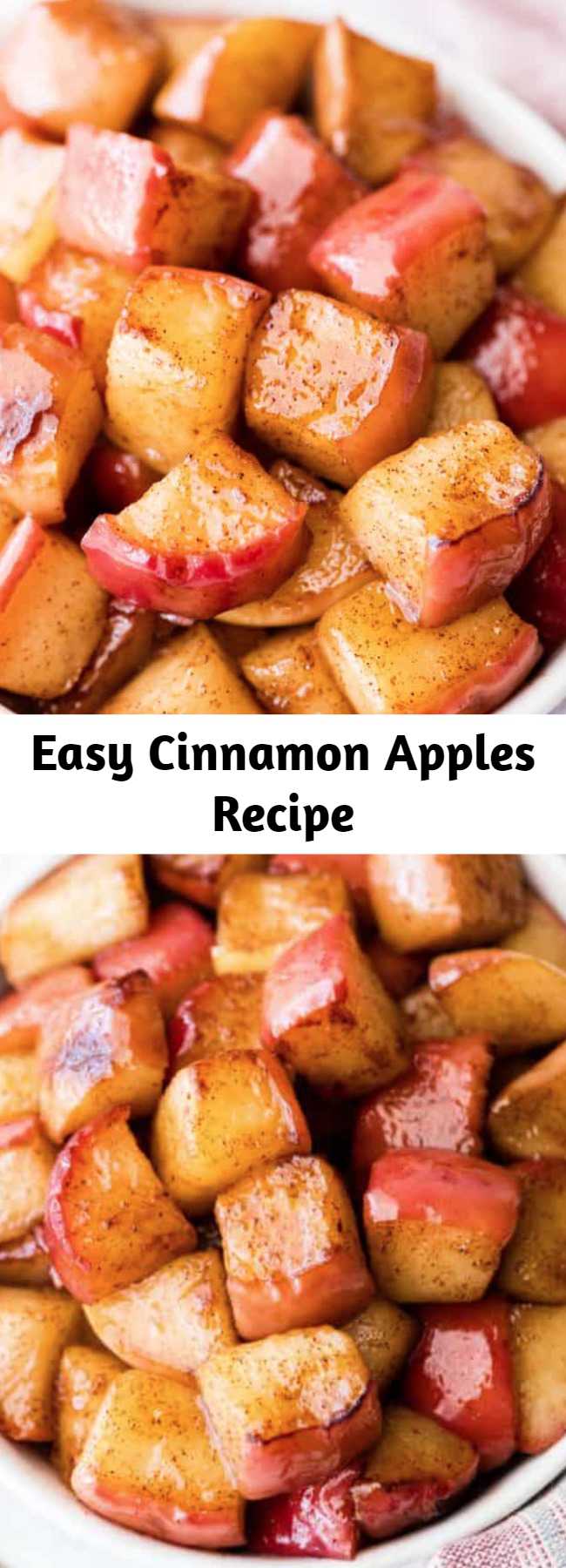 Easy Cinnamon Apples Recipe - These Stovetop Sautéed Cinnamon Apples taste like a warm apple pie, but they come together in 5 minutes and are SO much healthier! This recipe makes a perfect for breakfast, a snack, or dessert and is gluten, dairy and refined sugar free!