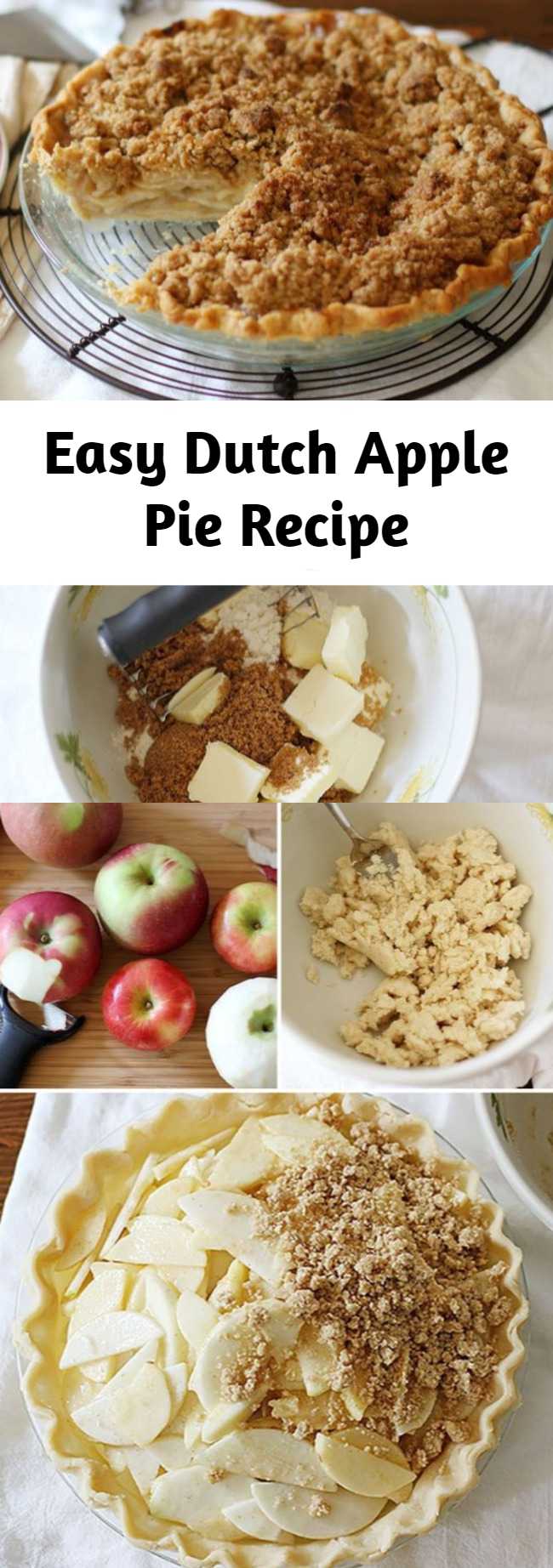Easy Dutch Apple Pie Recipe - The difference between classic apple pie and Dutch apple pie is all in the delicious crumb topping. Instead of a pie-crust, Dutch apple pie features a generous blanket of sweet streusel crumbs made with a simple mixture of sugar, butter and flour–sprinkled over a tender spiced apple filling and what you get is a humble apple pie elevated to a new level of delicious.