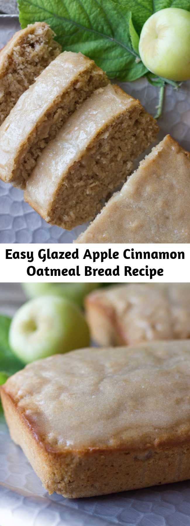 Easy Glazed Apple Cinnamon Oatmeal Bread Recipe - Apple cinnamon oatmeal bread is slightly sweet, has nice chunks of apples, and the oats give it a great consistency. This makes a hearty, tasty breakfast.