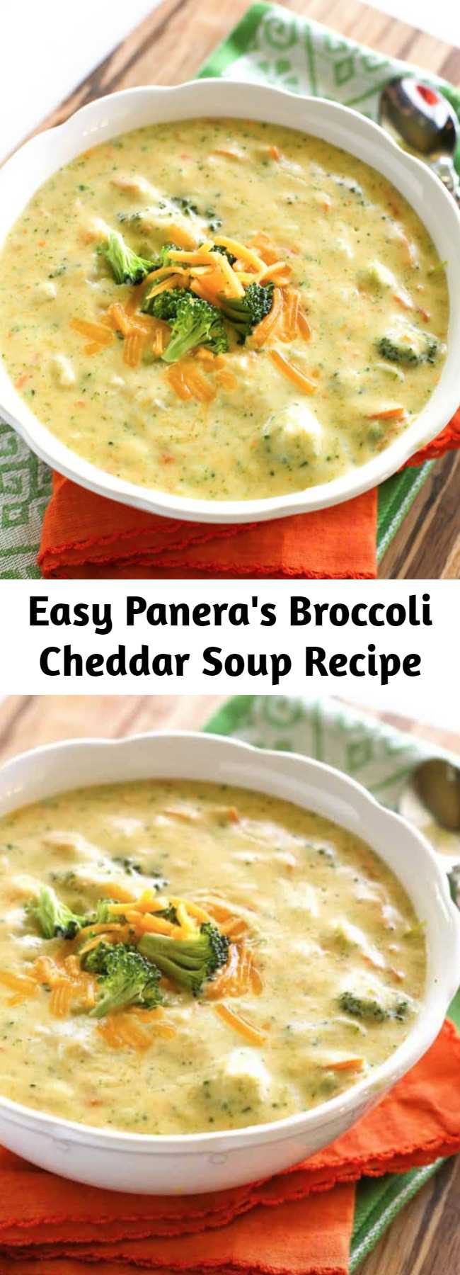 Easy Panera's Broccoli Cheddar Soup Recipe - Creamy broccoli cheddar soup is comfort food at its best and this Panera's Broccoli Cheddar Soup is an easy dinner that hits the spot.